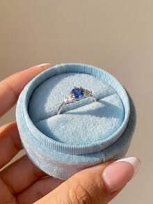 Stylever 1pc 925 Sterling Silver Luxury Fashion Minimalist Jewelry Set, Navy Blue Zirconia Ring, Suitable For Women's Daily Commute Decoration, Party Accessories, High-Quality Ladies Ring, Exquisite Jewelry Gift - Silver - View 4