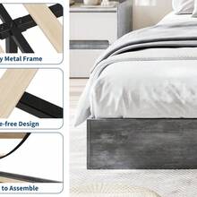 Cama minimalista de madera sin cabecero. Soporte de listones de madera resistente. No necesita somier. Fácil montaje. - Gris Oscuro - Ver 5