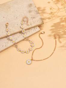 Set de 2 tobilleras con colgante de margarita esmaltada, joyería para el pie con cadena de margaritas hecha a mano, versátil para usar diariamente, en la playa, en citas, o en fiestas. La cadena de margaritas hecha a mano se puede cortar a la longitud deseada, y el número de margaritas es aleatorio. - Multicolor - Ver 3