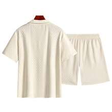 Conjunto deportivo casual para hombre, top de media cremallera de unicolor y pantalones cortos hasta la rodilla, para verano - Blanco - Ver 3