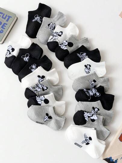 Disney 1/5/10/15 pares de calcetines para niños/niñas/deporte, calcetines tobilleros decorados con patrones lindos de Micky/Minnie Mouse traviesos, calcetines invisibles de moda, suaves, transpirables y que absorben la humedad, calcetines deportivos versátiles y casuales, adecuados para uso diario de estudiantes/regalos de vacaciones/viajes al aire libre/vuelta al colegio, color y estilo aleatorios