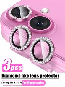 3片装相机镜头保护膜，兼容 16/16 Plus/16 Pro/16 Pro Max/17/17 Pro/17 Pro Max/15/14/13/12/11系列，9H钢化玻璃镜头盖，高清透明，带闪亮玫瑰金金属环 - 玫紅色 - 查看 13