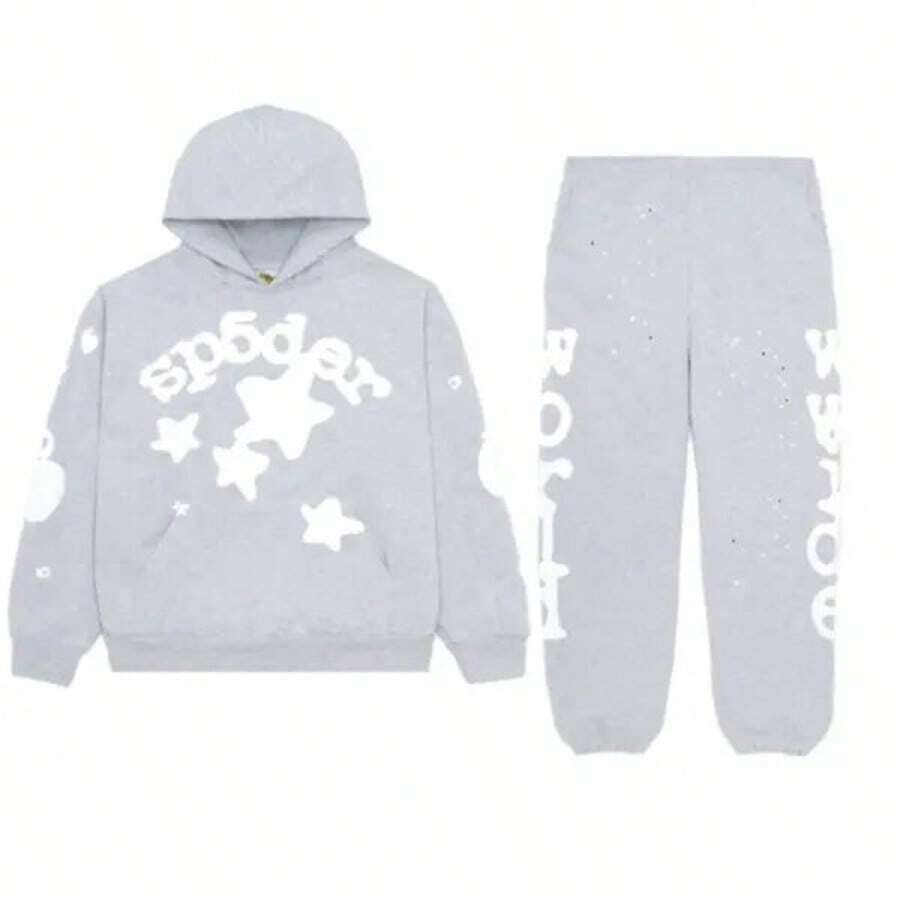 Spder5 Beluga  Hip Hop Spider Hoodies Set Y2k Hoodie Tracksuit Pullover Sweatshirt For Women Men Matching Hoodies Street Suit Two-Piece Set All Over Print Animal Cut & Sew Casual Cute Drawstring Conjunto Para Mujer - Light Grey - View 1