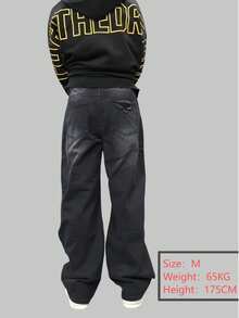 1 Quần Jeans Nam Cổ Điển Rách Rách Viền Tơ, Quần Jeans Ống Rộng Phong Cách Mỹ, Phong Cách Đường Phố Hip Hop, Phong Cách Grunge - màu đen - Xem 8