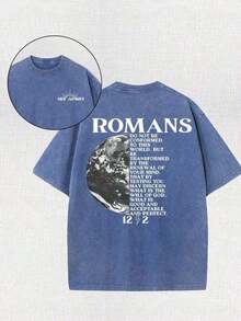 2026 Summer TopsWeStyle Hub Valentine's Day 1 PcsEarth Religious Cross With Retro Design Christian Jesus Printed Retro Washed T-Shirt, 230G, Retro Street Style. Simple And Versatile, Pure Cotton Is Of High Quality, Novel And Fashionable, And It Is A Must-Have Fashion T-Shirt For Spring And Summer.180g 100% CottonLoose And Comfortableshirt - Xanh đậm - Xem 11