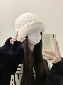 1pc Plush Women's Hat, Korean Style Loose Fit Big Head Circumference Knit Warm Ear Protection Hat, Autumn/Winter Fashionable - Multicolor - View 7