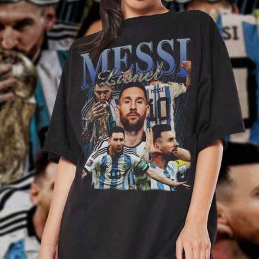 Lionels Messis T-Shirt - Messis Bootleg Shirt - 90s Vintage Graphic Tees - Retro Sh. - màu đen - Xem 1
