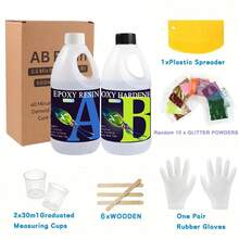 34盎司环氧树脂套装，自流平，高光泽，不泛黄，无气泡，适用于手工艺品、桌面浇铸和DIY项目，混合比例1:1 - 彩色 - 查看 9