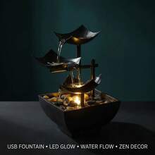 LUMIARTISAN USB Desktop Waterfall Fountain With LED Lights - 3-Tier Indoor Water Fountain With Natural River Rocks,Or For Home Office Bedroom Meditation.Table Décor,Living Room Deccor ,Home Deccor. - màu đen - Xem 10