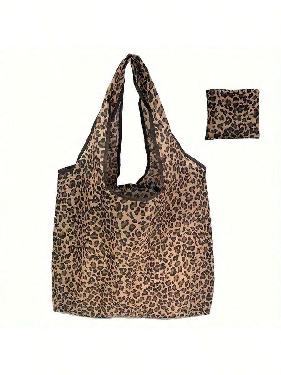 Multipurpose Leopard Print Tote Bag - Foldable Reusable Shopping Bag Suitable For Travel And Daily Use - Multicolor - View 1