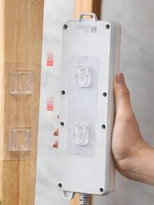 Plastic Power Strip Holder With Self-Adhesive Detachable Router Bracket, Suitable For Men And Women, No Drilling Outlet Organizer Rack, Applicable For Home And Office, Invisible Hanging Bracket, Suitable For Bedding, Bedside, Bed Frame, Room Essentials - Power Strip Fixing - View 4