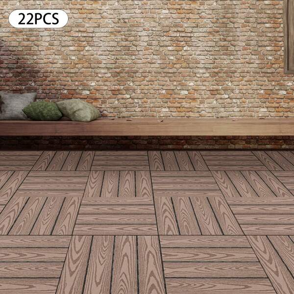 Futchoy Set of 22-Stück WPC Terrassenfliesen Holzoptik Terrassendielen Fliese in Bodenbelag Mit Klicksystem Für Terrasse Und Balkon Fur Für Die Schnelle Und Einfache Gestaltung Von Gärten, Terrassen, Balkonen Und Anderen Flächen Im Innen- Und Außenbereich,Kaffee