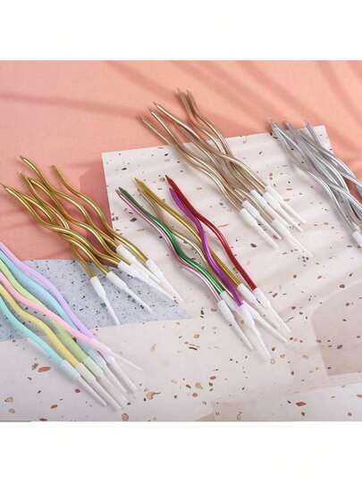 6pcs/Box Curved Birthday Candles, Cake Decoration Toppers For Birthday Party Supplies Back To School Valentine Day