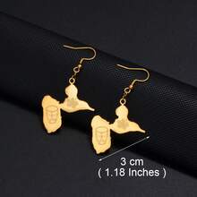 一对瓜德罗普岛地图图案，饰以木槿花鼓形纹样，971区号，不锈钢材质，法国珠宝，女士款 - 彩色 - 查看 10