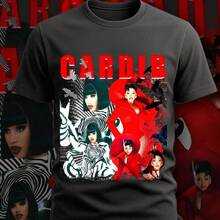 Cardi  Am I The Drama Unisex Tee Hip Hop Retro Vintage Shirt Graphic Album Clothing Summer Outfit Birthday Gift Music F - 黑色 - 查看 1