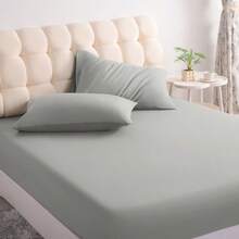 3pcs Solid Color Fitted Sheet Set  With 1pc Fitted Sheet+2pcs Pillow Case Without Filler, Modern Soft Bedding Set For Household Sheet Deep Pocket Up To 15 Inch - 淺灰色 - 查看 2