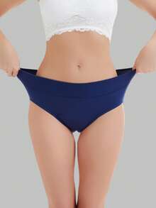 1 pieza Ropa interior femenina de unicolor, suave y cómoda, a prueba de fugas, con cobertura completa y reforzada, estilo básico - Azul - Ver 3