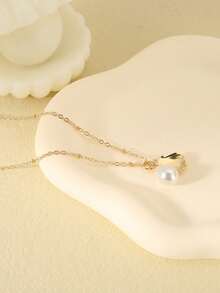 1件流行女士时尚优雅休闲可爱珍珠贝壳吊坠项链，婚礼订婚派对珠宝礼物 - 金色 - 查看 3
