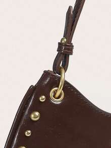Bolso de Hombro Tipo Tote para Mujer, Estilo Retro Punk, Minimalista, con Remaches Decorativos, de Gamuza, Gótico, Punk - Café 2 - Ver 6