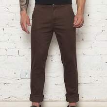 Men's Tailored Smart Casual Twill Trousers With Slash Pockets And Welt Pockets - 棕色的 - 查看 1