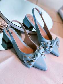 Slingback Open-Toe Pump With A Heel Below 3cm. - Light Blue Bow - View 3
