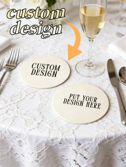 8/16/24Pcs Customized Printed Paper Cup Coasters, Personalized Text Paper Cup Pads, Custom Pattern Disposable Coasters For Birthday Party, Wedding Reception, Bridal Shower, Anniversary, Bulk Personalized Wedding Cup Pads Party Supplies