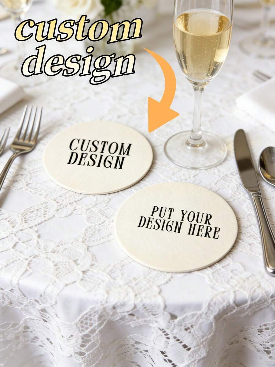 8/16/24Pcs Customized Printed Paper Cup Coasters, Personalized Text Paper Cup Pads, Custom Pattern Disposable Coasters For Birthday Party, Wedding Reception, Bridal Shower, Anniversary, Bulk Personalized Wedding Cup Pads Party Supplies - Multicolor - View 1