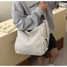 Large Women's Tote Bag In Corduroy Velvet | Modern, Lightweight And Spacious Casual Shoulder Bag For Everyday Use, Work And College - Màu be - Xem 7