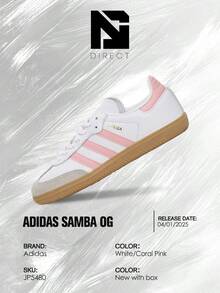 Adidas Samba OG White Coral Pink (GS)– Women's Lifestyle Sneakers – Shose For Woman-Vintage-Spring & Summer-Inspired Running Shoes, Shock-Absorbing Comfort, Gym To Streetwear Casual Wear-Easter Gift– JP5480 - Trắng/Hồng san hô - Xem 6