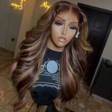 200% Highlight Honey Blonde Human Hair Wigs 13x4 HD Transparent Lace Frontal Wig 34 Inch Brazilian Pre Plucked With Baby Hair P4 27 Colored Water Wave Lace Front Wig For Women - S4/27 - 查看 4