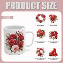 CHNVICK 12PCS/SET UV DTF Cup Wrap Red Rose Pattern Style UV DTF Transfer Paper Suitable For Mugs, Glasses, Tables, Chairs, Computers, High Viscosity UV DTF Transfer Wrap(Mug Not Included) - Red - View 2