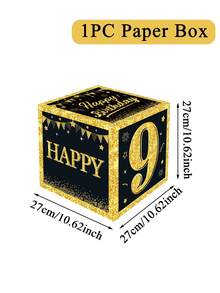 1个27厘米黑色金色生日礼盒（0-9岁），黑色金色生日礼盒，生日派对房间装饰，黑色金色18岁、30岁、40岁、50岁、60岁、70岁、80岁生日礼盒，生日庆祝用品，生日拍照道具 - 黑金生日盒子 - 查看 21