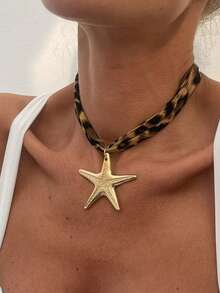 1件装女士时尚高端豹纹秋冬系列吊坠项链，复古风格金属项链，适合日常佩戴和聚会场合 - 彩色 - 查看 1