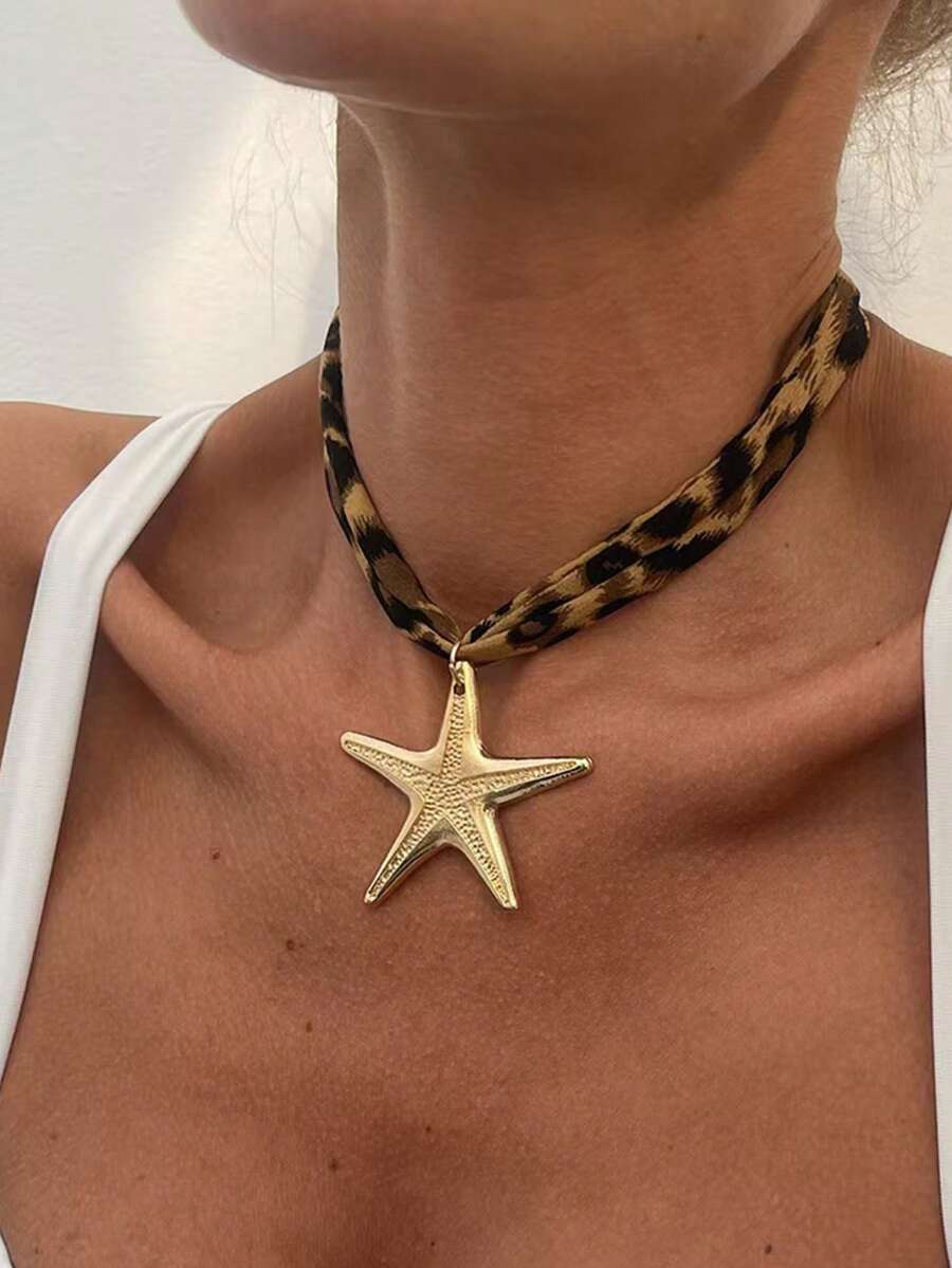 1件装女士时尚高端豹纹秋冬系列吊坠项链，复古风格金属项链，适合日常佩戴和聚会场合 - 彩色 - 查看 1