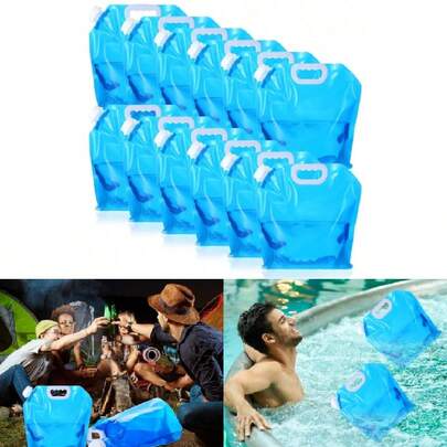 1 túi đựng nước khẩn cấp gấp gọn, túi nước PE có thể thu gọn, bình đựng nước gấp gọn ngoài trời, túi đựng nước cắm trại có van, thích hợp cho cắm trại ngoài trời, dã ngoại, tiệc nướng BBQ, trữ nước khi cắm trại/leo núi, dung tích 5L/10L