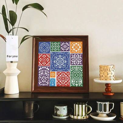 花卉几何十字绣套件，印花十字绣布贴，温馨家居窗花图案，手工刺绣DIY用品，包含针、线、说明书，适用于客厅和卧室装饰