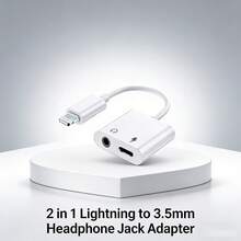1pc 2-In-1 Lightning Adapter, 3.5mm Audio + Lightning Charging Converter, High-Quality Audio Conversion, Fast Charging Splitter Adapter, Plug And Play Compatible With Iphone 14 Pro Max/14 Pro/14 Plus/14/13/12/11/XS/XR/8/7/6, Series - White - View 1