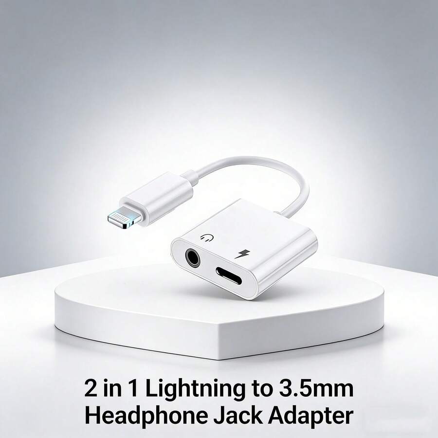 1pc 2-In-1 Lightning Adapter, 3.5mm Audio + Lightning Charging Converter, High-Quality Audio Conversion, Fast Charging Splitter Adapter, Plug And Play Compatible With Iphone 14 Pro Max/14 Pro/14 Plus/14/13/12/11/XS/XR/8/7/6, Series - White - View 1