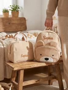 Bộ ba lô trẻ em cá nhân hóa cho năm học 2026 | Ba lô hình gấu dễ thương + Túi đựng hộp cơm | Thêu tên theo yêu cầu | Quà tặng mẫu giáo cho bé trai và bé gái (3-5 tuổi) - Nhiều màu - Xem 2