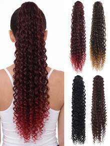 Synthetic Curly Drawstring Ponytail Long Kinky Curly Ponytail Organic Chip-In Hair Extension Orange Rubber Band Pony-Tail - Multicolor - View 10