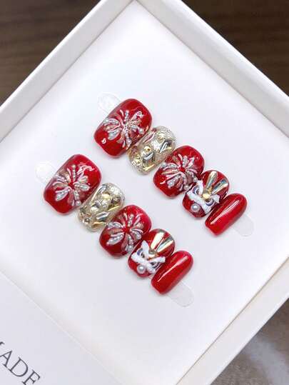 Pure Handmade Wearable Nails; Short Square Nail Shape; Hand-Painted Cat Eye And Firework Nails; High-Quality Simple Design Nails, Full Fake Nails, Y2K Nails, Embossed Nails, Unique And Niche Creative Fake Nails, Daily Nails, Cute Modern Style Nails, Daily Use, Autumn And Winter Nails, Detachable Wear And Reusable, Suitable For Women And Girls At Parties And Evening Events.