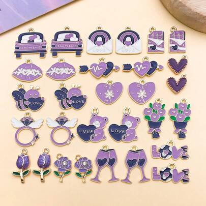 10/30pcs Romantic Pastel Purple Charms Pendants For DIY Jewelry – Alloy Enamel & Rhinestone Charms, Perfect For Valentine's Day, Anniversary & Girls' Friendship Bracelets