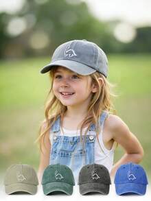 1pc Matte Washed Children's Baseball Cap, Embroidered Dinosaur Design Bone Baseball Cap, Suitable For All Seasons - Baseball Cap - View 2