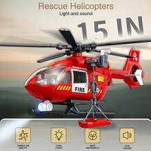 3-7 Years Old Boys' Toy, 15 Inch Firefighter Rescue Helicopter Toy With Lights, Sounds And Hanging Tray, Toddler Gift - Multicolor - View 2