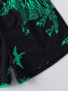 Set de 2 piezas de camiseta de cuello redondo y pantalones cortos con estampado de dinosaurio para niño pequeño, informal para vacaciones de verano y escuela, 4-7 años - Negro - Ver 5