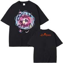Zaras Larsson-Protected By The Moon Baby Rib Tee Summer Singer's Same Style Tee-Shirt Korean Style Hi - 黑色 - 查看 1