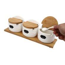 SENDERPICK Kitchen Spice Jar Ceramic Spice Jars With Bamboo Lids And Sugar Spoons Spice Container - White and Brown - View 5