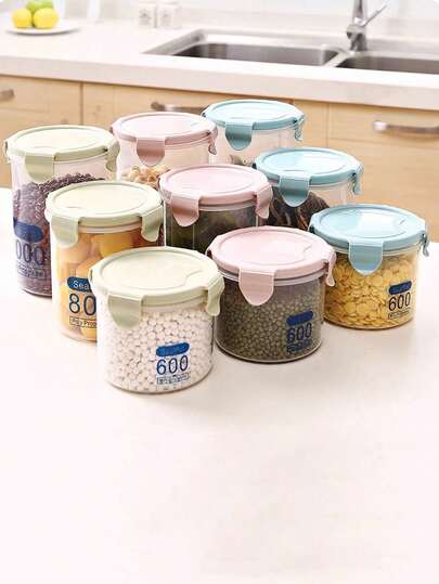 Plastic Airtight Seal Canister For Storing Grains, Cereals, Transparent Food Storage Containers, Snacks And Dry Goods Tea Canisters