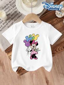 Minnie Mouse With Balloons The Floral Pattern Disney Summer Girls Round Neck Short Sleeved Baby Tops Are Suitable For Daily Wear Comfortable And Breathable And Fashionable And Versatile They Are The Perfect Gift For Children - trắng - Xem 2