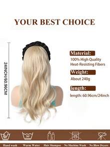 24inch Long Body Wave Curly Hairpiece With Removable Solid Ruched Headband Wig Women's Synthetic Cover Wig - Multicolor - View 13